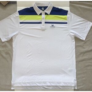 Foot Joy FJ Golf Polo‎ Shirt Mens XL White Blue Green Stretch W/Black Hawk Logo